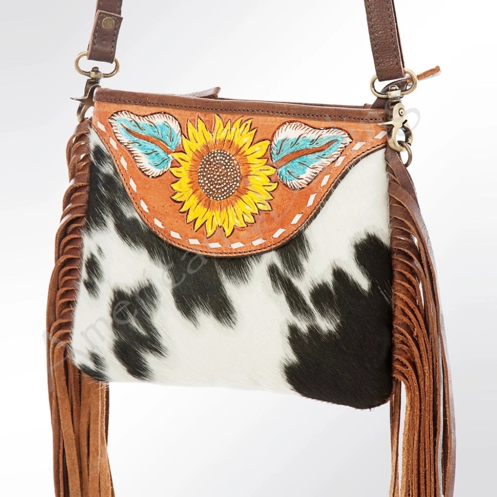 American Darling Crossbody Bag Genuine Western Leather Women's Bag with Cowhid - Picture 2 of 5